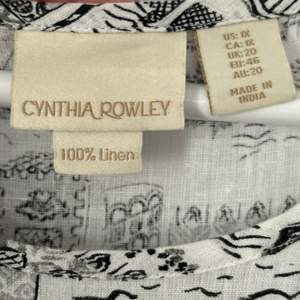 Cynthia Rowley 1X 100% Linen Venice Cityscape Tunic Art to Wear Lagenlook Blouse - Picture 3 of 10